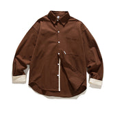 Retro Japanese Casual Loose Solid Color Overalls Long Sleeve Shirt